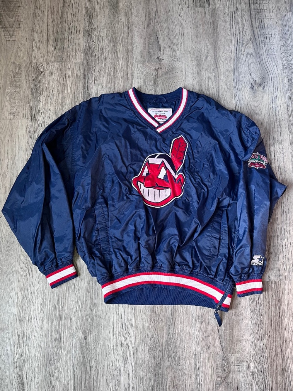 VINTAGE STARTER CLEVELAND INDIANS CHIEF WAHOO PULLOVER XL LINED JACOBS FIELD